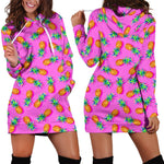 Hot Pink Pineapple Pattern Print Hoodie Dress GearFrost