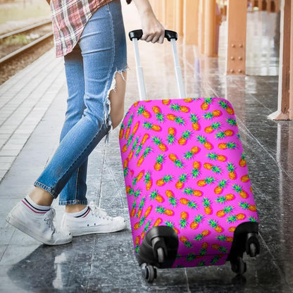 Hot Pink Pineapple Pattern Print Luggage Cover GearFrost