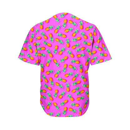 Hot Pink Pineapple Pattern Print Men's Baseball Jersey