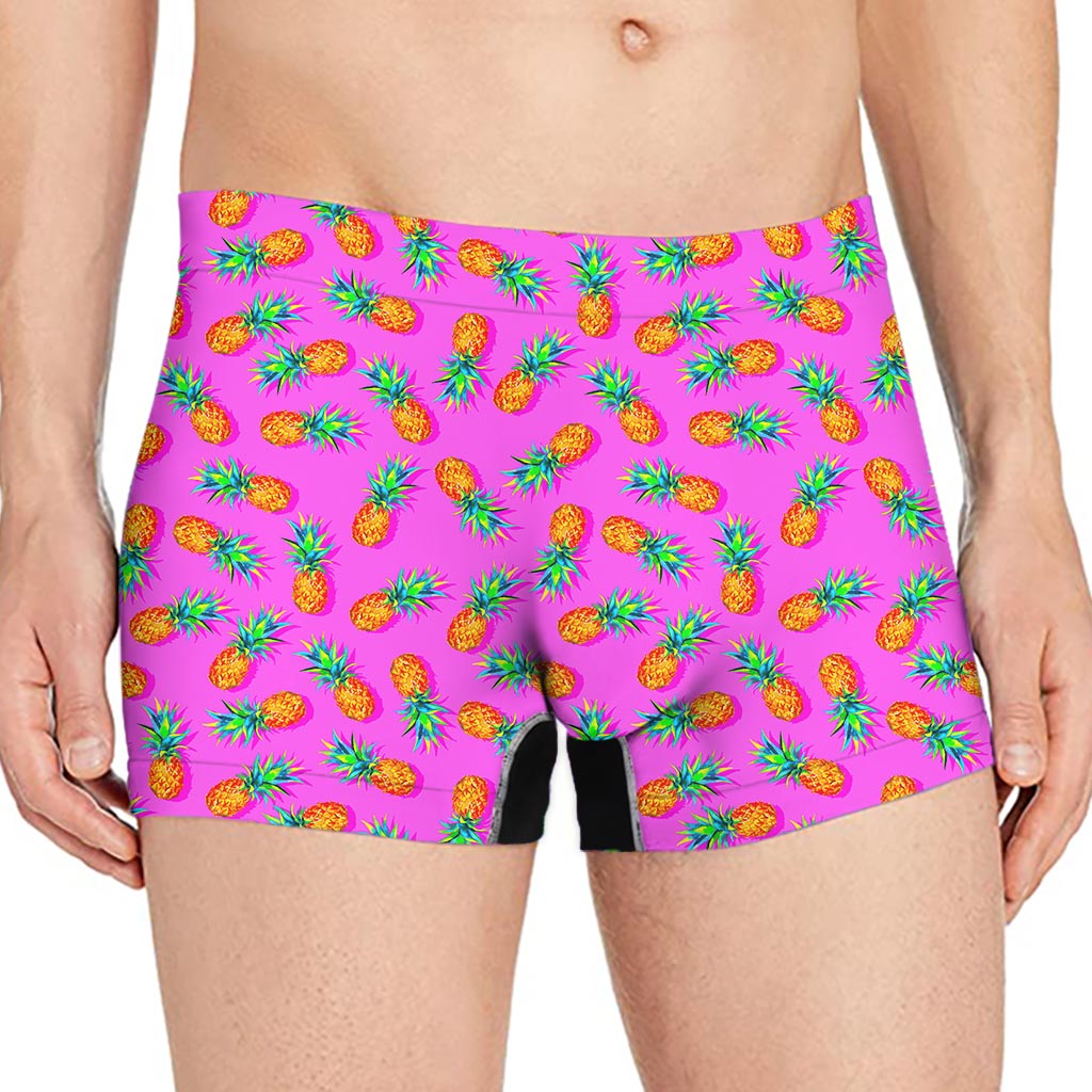 Hot Pink Pineapple Pattern Print Men's Boxer Briefs