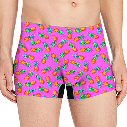 Hot Pink Pineapple Pattern Print Men's Boxer Briefs
