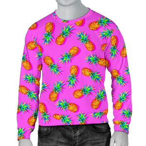 Hot Pink Pineapple Pattern Print Men's Crewneck Sweatshirt GearFrost