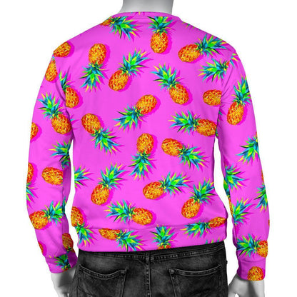 Hot Pink Pineapple Pattern Print Men's Crewneck Sweatshirt GearFrost