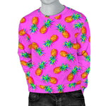 Hot Pink Pineapple Pattern Print Men's Crewneck Sweatshirt GearFrost