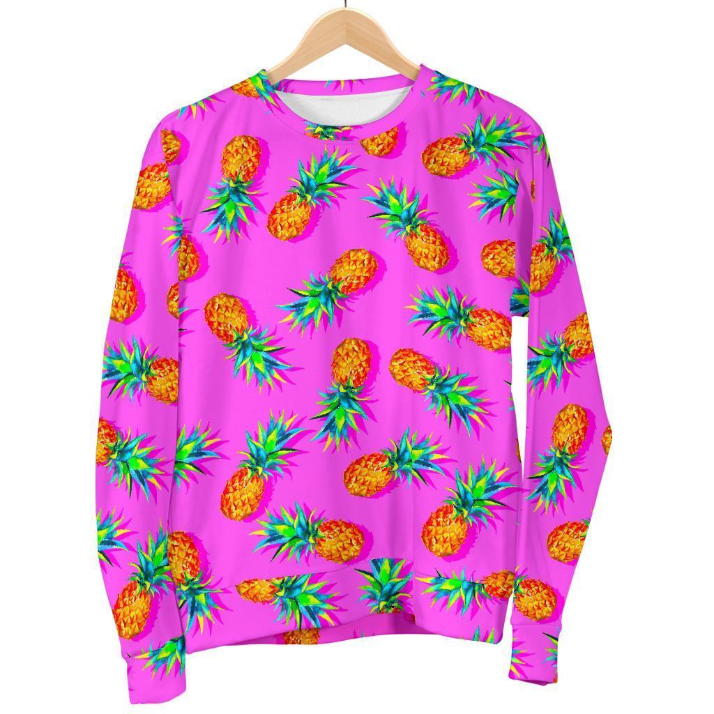 Hot Pink Pineapple Pattern Print Men's Crewneck Sweatshirt GearFrost