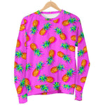 Hot Pink Pineapple Pattern Print Men's Crewneck Sweatshirt GearFrost