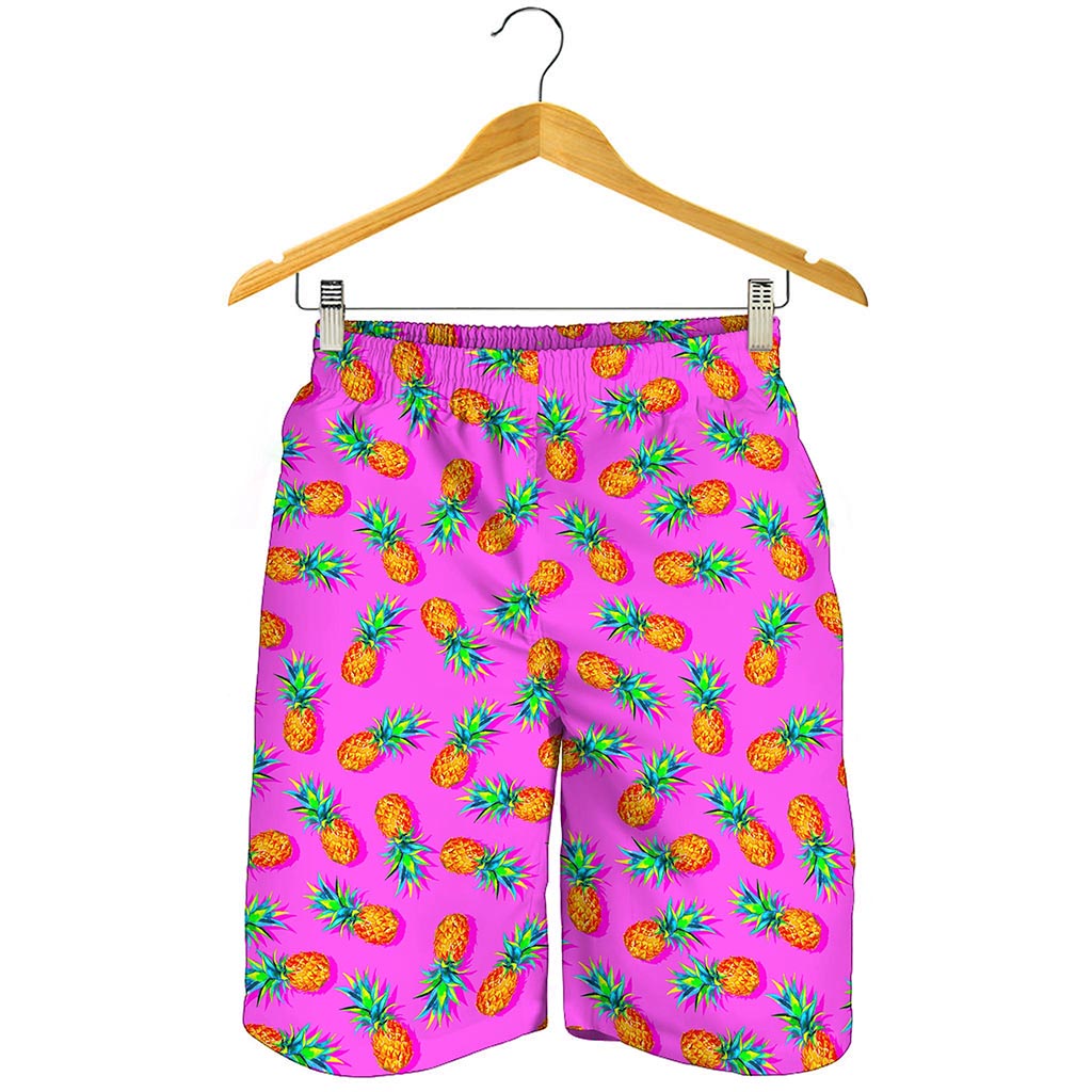 Hot Pink Pineapple Pattern Print Men's Shorts