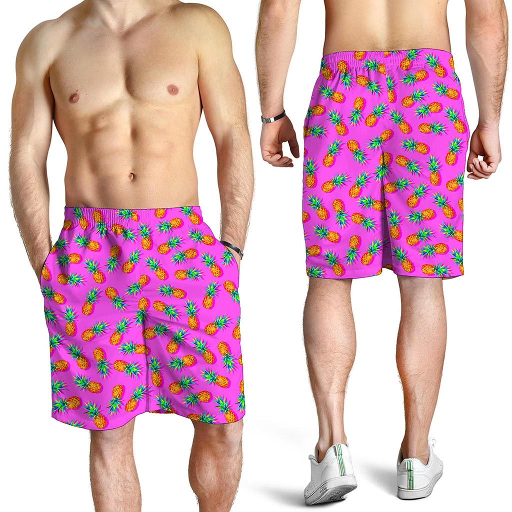 Hot Pink Pineapple Pattern Print Men's Shorts