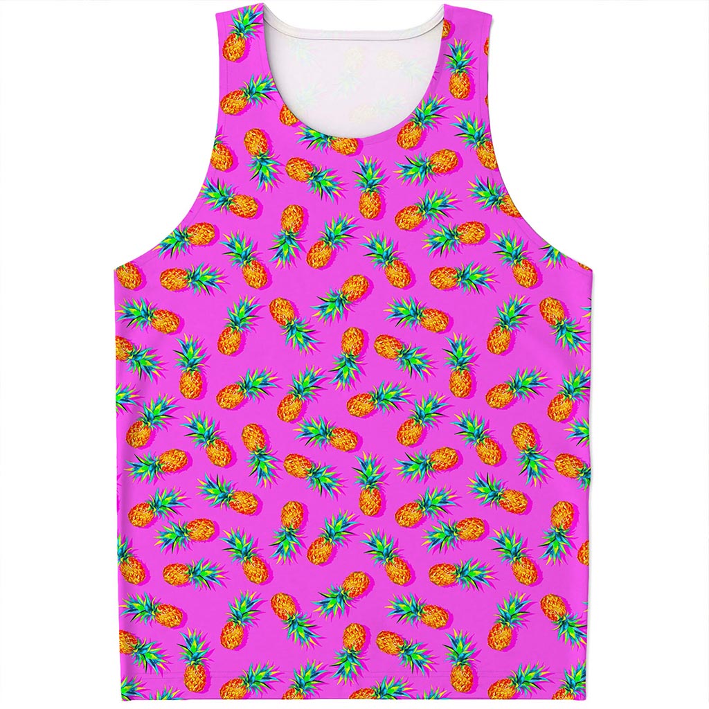 Hot Pink Pineapple Pattern Print Men's Tank Top