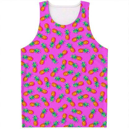 Hot Pink Pineapple Pattern Print Men's Tank Top