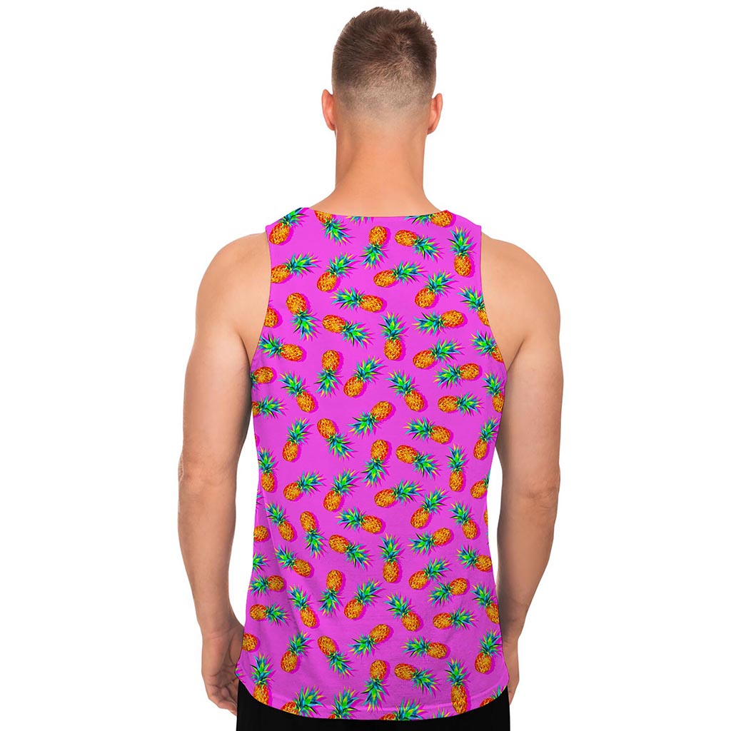 Hot Pink Pineapple Pattern Print Men's Tank Top