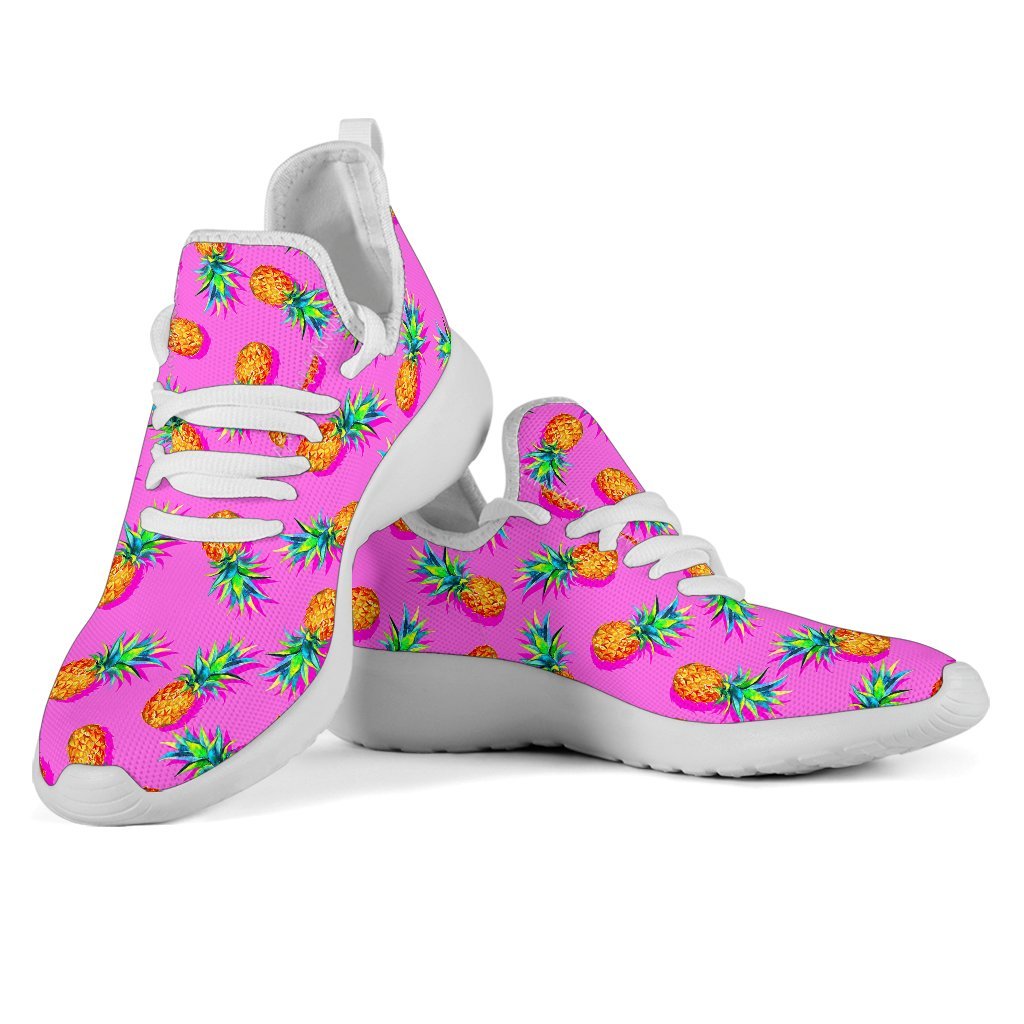 Hot Pink Pineapple Pattern Print Mesh Knit Shoes GearFrost