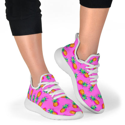 Hot Pink Pineapple Pattern Print Mesh Knit Shoes GearFrost