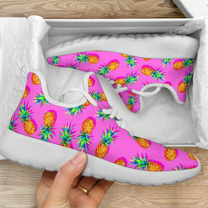 Hot Pink Pineapple Pattern Print Mesh Knit Shoes GearFrost