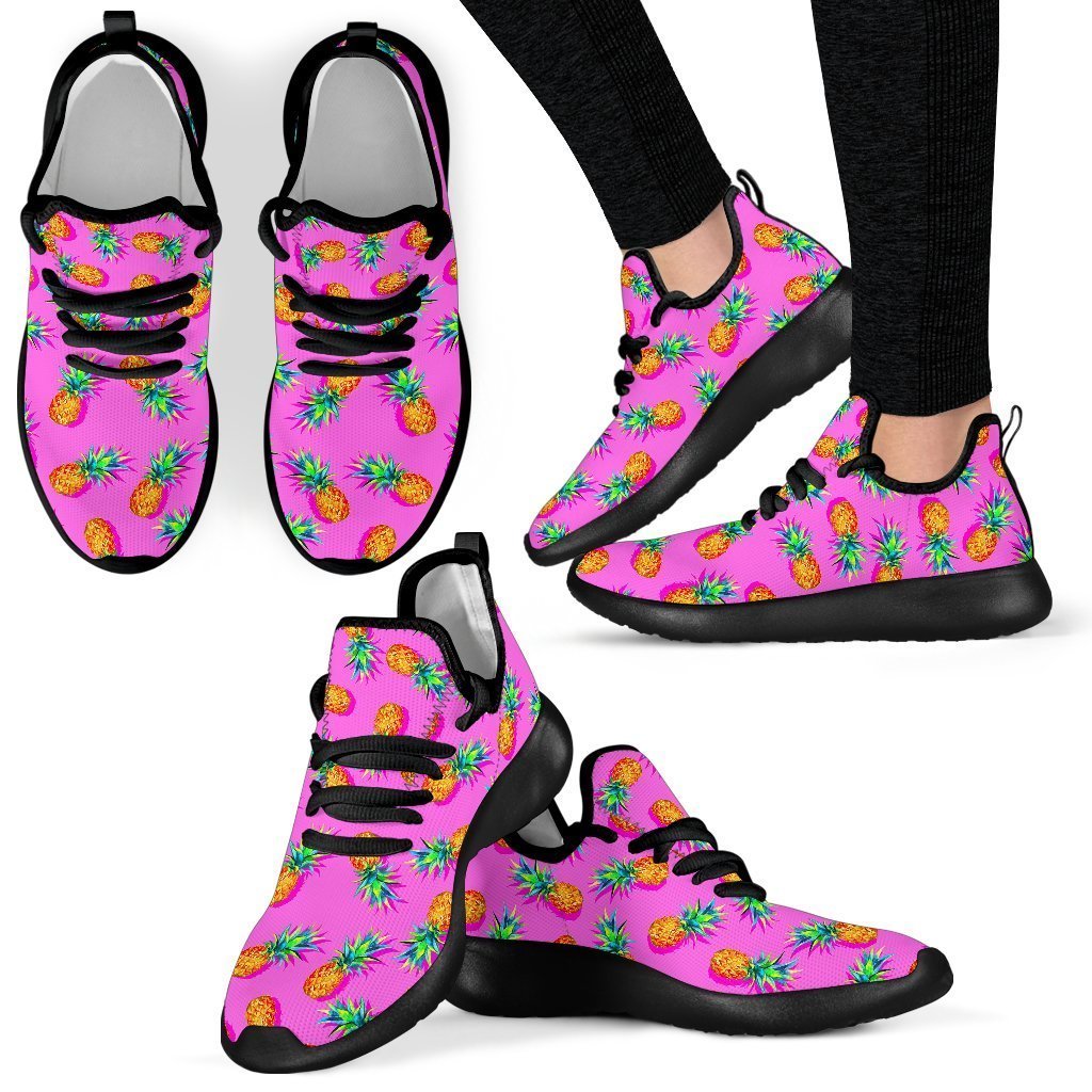 Hot Pink Pineapple Pattern Print Mesh Knit Shoes GearFrost