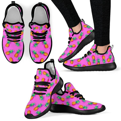Hot Pink Pineapple Pattern Print Mesh Knit Shoes GearFrost