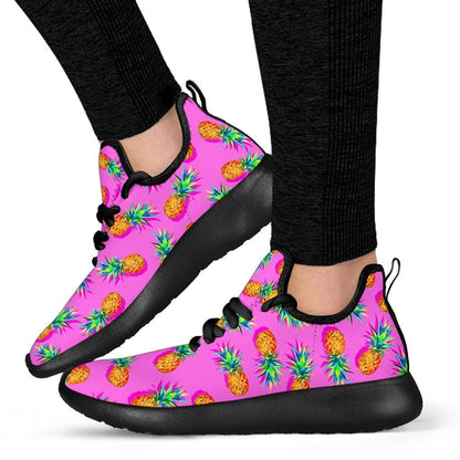 Hot Pink Pineapple Pattern Print Mesh Knit Shoes GearFrost