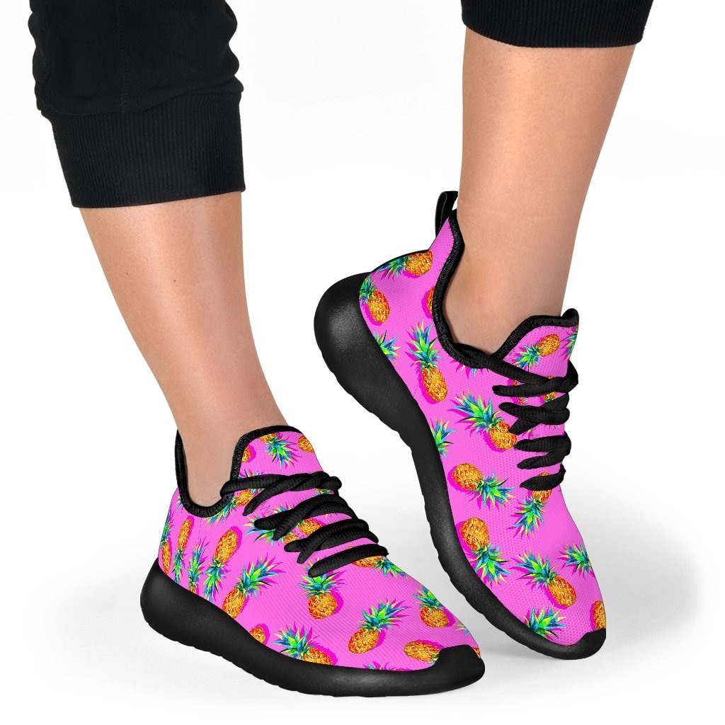 Hot Pink Pineapple Pattern Print Mesh Knit Shoes GearFrost