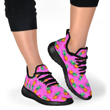Hot Pink Pineapple Pattern Print Mesh Knit Shoes GearFrost