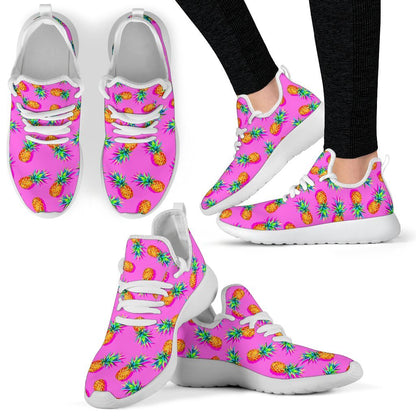 Hot Pink Pineapple Pattern Print Mesh Knit Shoes GearFrost