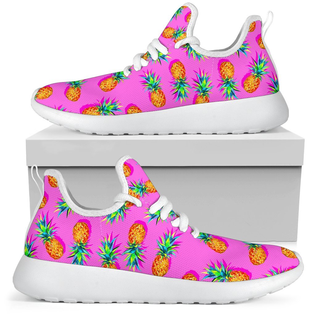 Hot Pink Pineapple Pattern Print Mesh Knit Shoes GearFrost