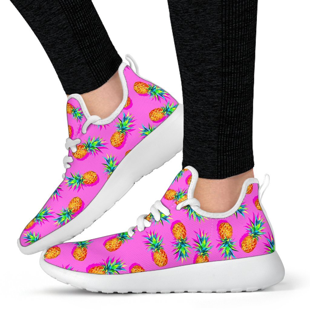 Hot Pink Pineapple Pattern Print Mesh Knit Shoes GearFrost