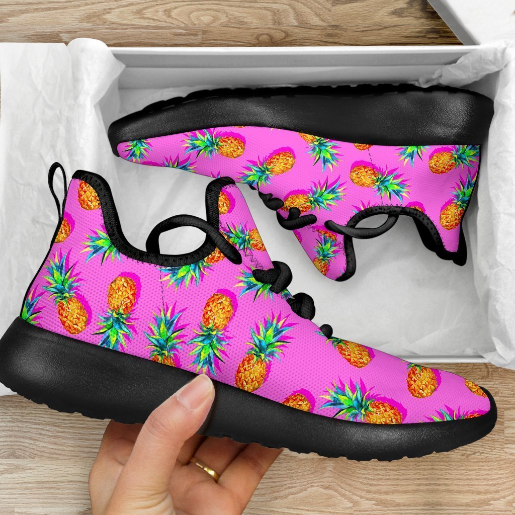 Hot Pink Pineapple Pattern Print Mesh Knit Shoes GearFrost