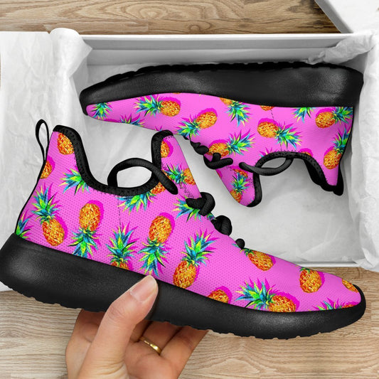 Hot Pink Pineapple Pattern Print Mesh Knit Shoes GearFrost