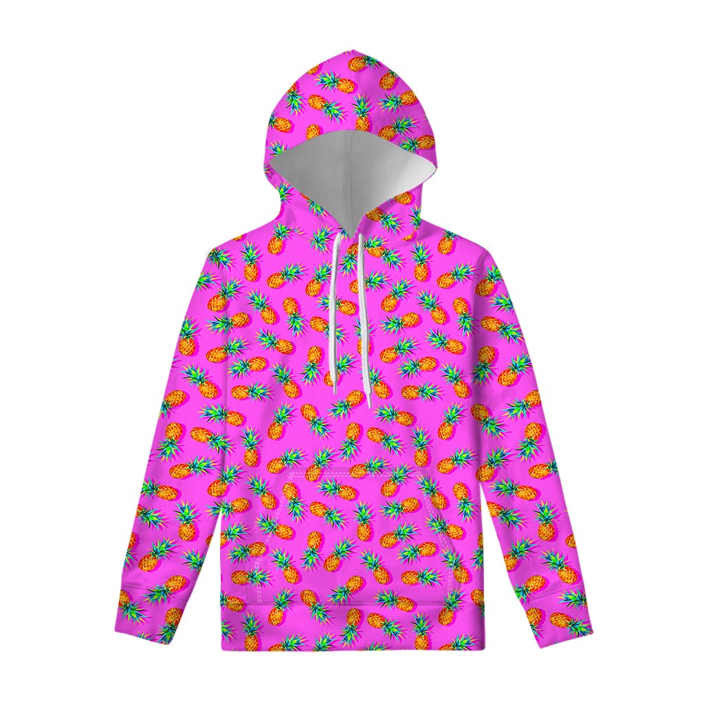 Hot Pink Pineapple Pattern Print Pullover Hoodie