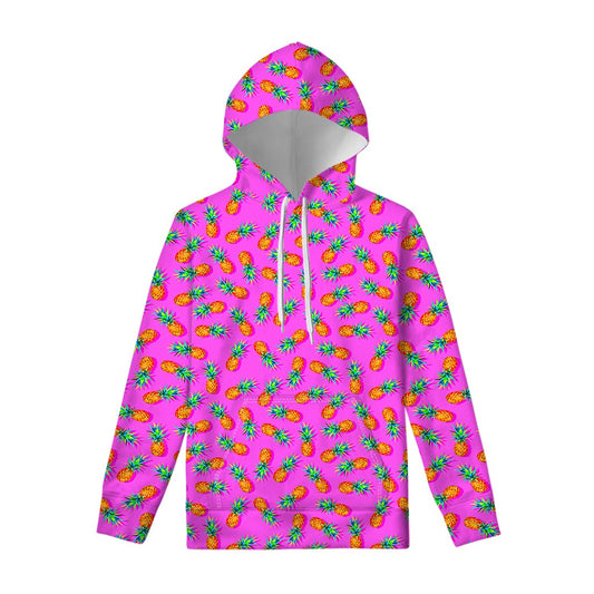 Hot Pink Pineapple Pattern Print Pullover Hoodie
