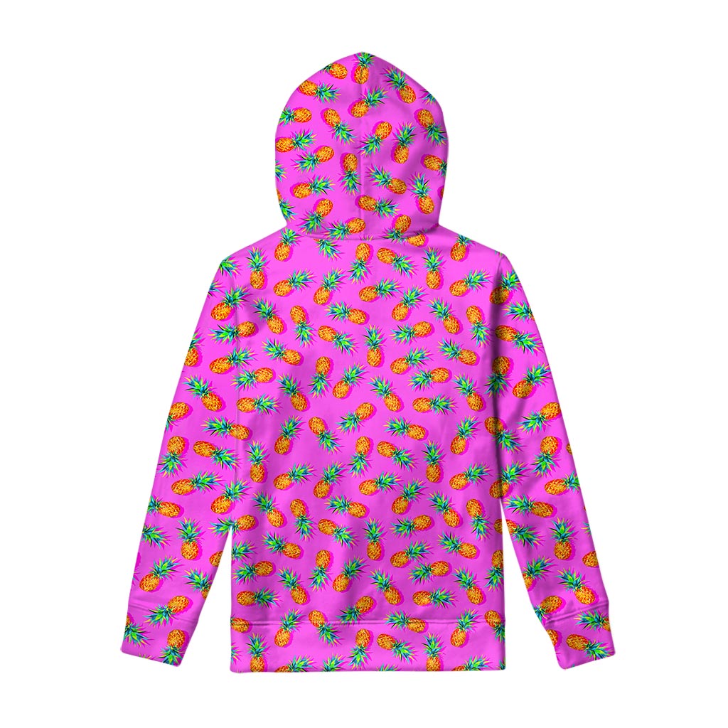 Hot Pink Pineapple Pattern Print Pullover Hoodie