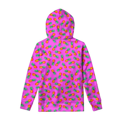 Hot Pink Pineapple Pattern Print Pullover Hoodie