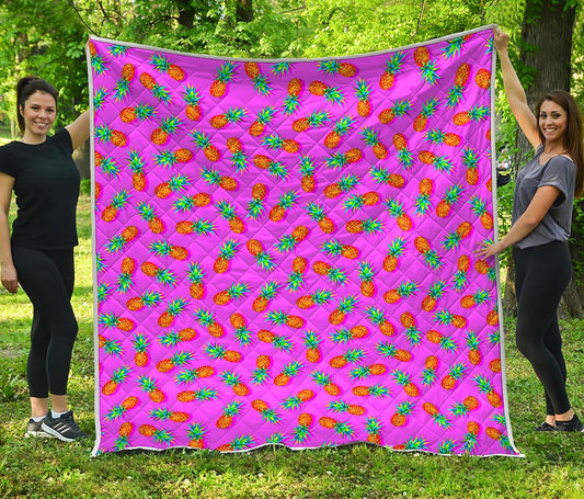 Hot Pink Pineapple Pattern Print Quilt