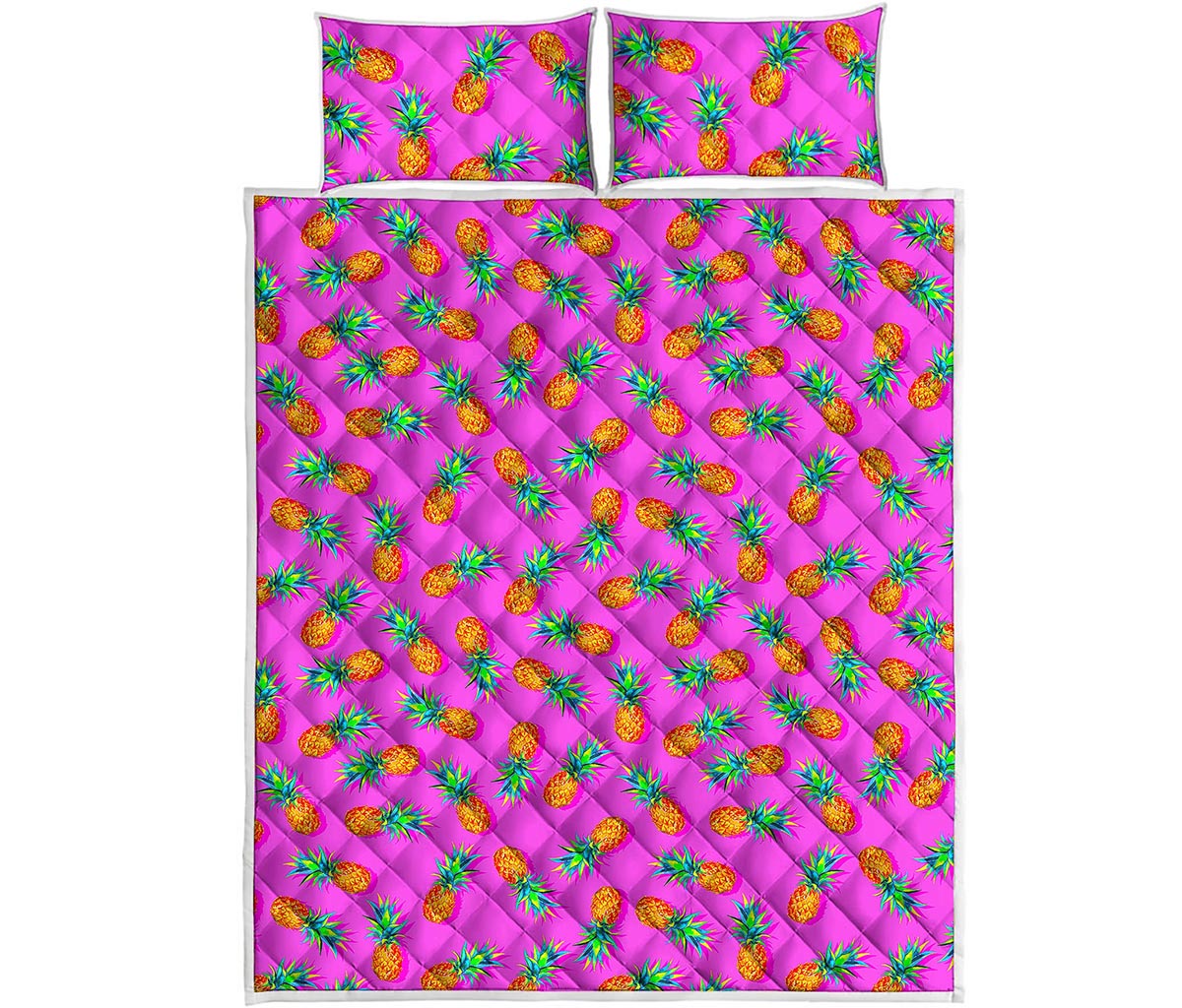 Hot Pink Pineapple Pattern Print Quilt Bed Set