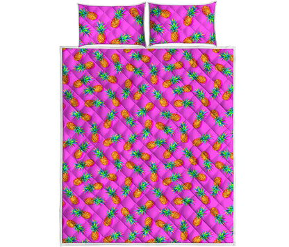 Hot Pink Pineapple Pattern Print Quilt Bed Set