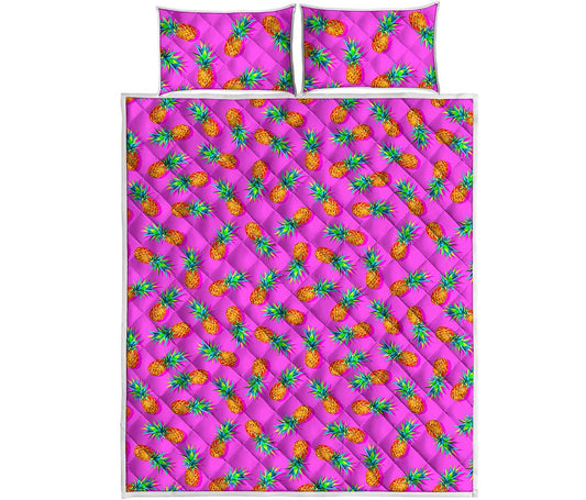 Hot Pink Pineapple Pattern Print Quilt Bed Set