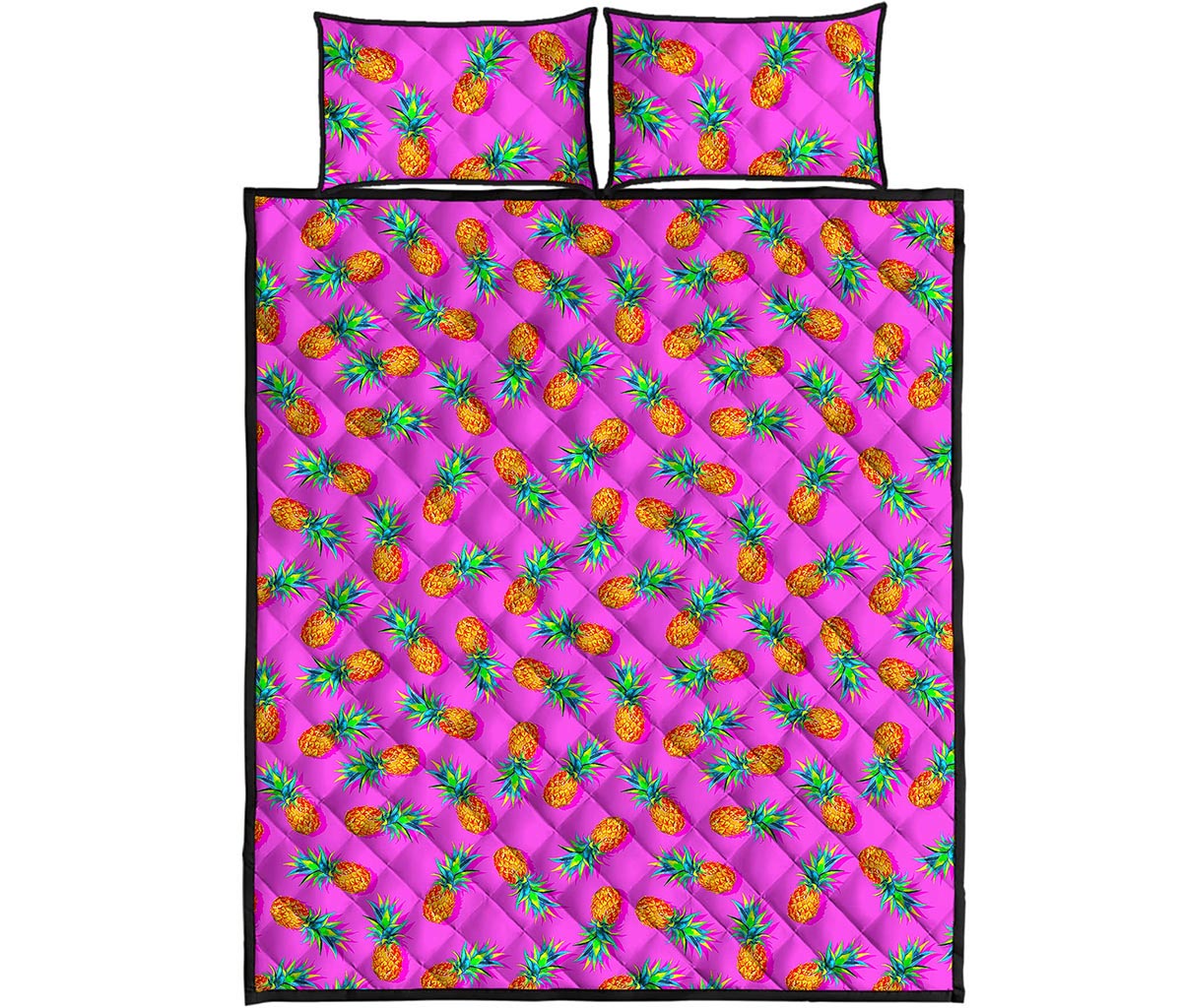 Hot Pink Pineapple Pattern Print Quilt Bed Set