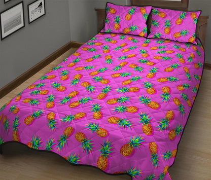 Hot Pink Pineapple Pattern Print Quilt Bed Set