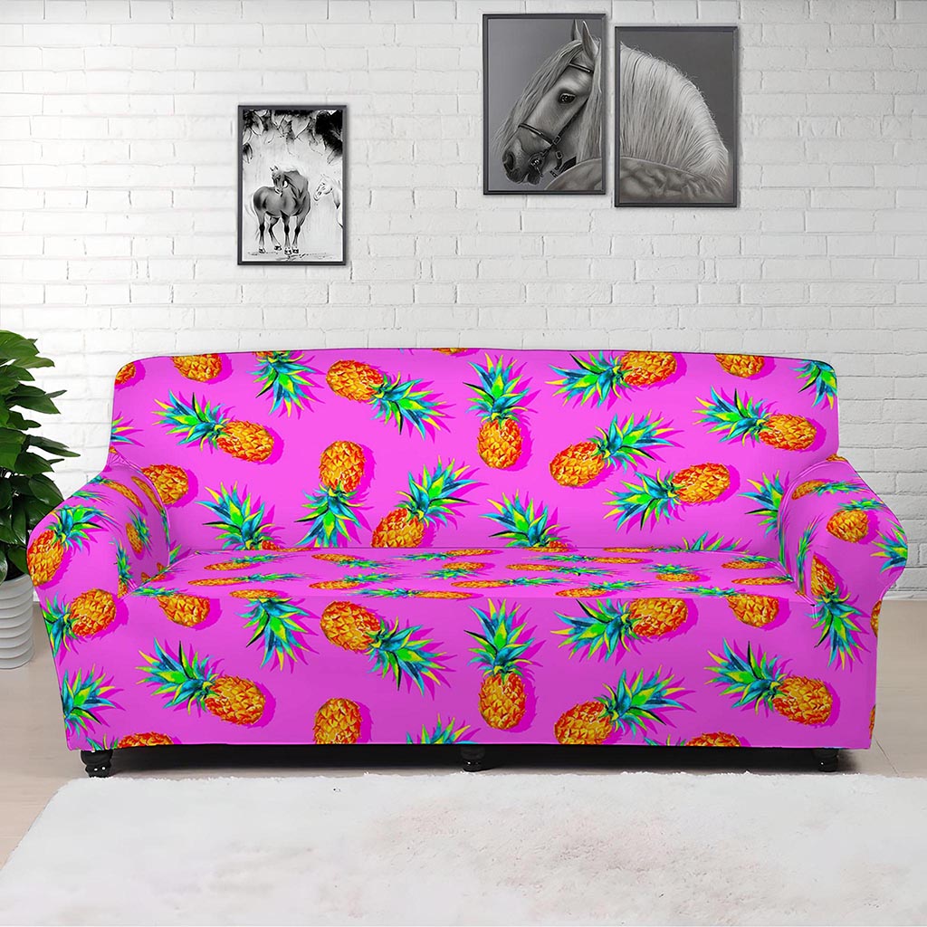 Hot Pink Pineapple Pattern Print Sofa Cover