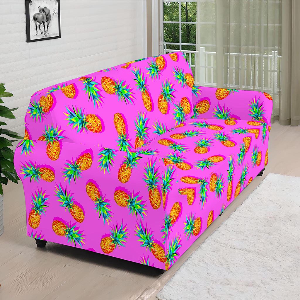 Hot Pink Pineapple Pattern Print Sofa Cover