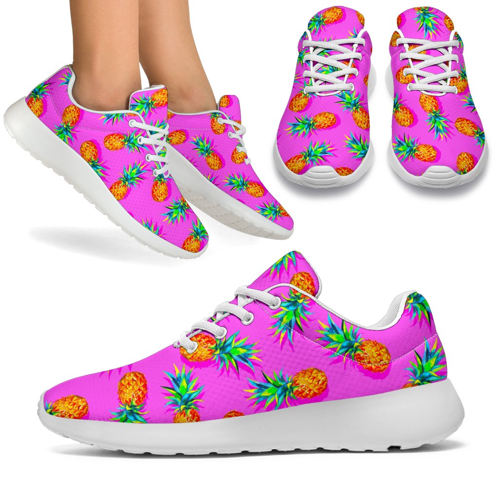 Hot Pink Pineapple Pattern Print Sport Shoes GearFrost