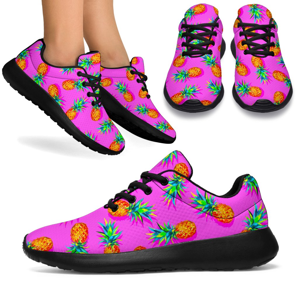 Hot Pink Pineapple Pattern Print Sport Shoes GearFrost