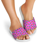 Hot Pink Pineapple Pattern Print White Slide Sandals