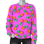 Hot Pink Pineapple Pattern Print Women's Crewneck Sweatshirt GearFrost