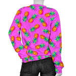Hot Pink Pineapple Pattern Print Women's Crewneck Sweatshirt GearFrost