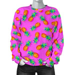 Hot Pink Pineapple Pattern Print Women's Crewneck Sweatshirt GearFrost