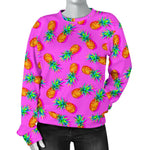 Hot Pink Pineapple Pattern Print Women's Crewneck Sweatshirt GearFrost