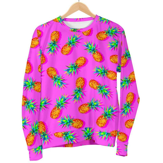 Hot Pink Pineapple Pattern Print Women's Crewneck Sweatshirt GearFrost