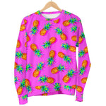 Hot Pink Pineapple Pattern Print Women's Crewneck Sweatshirt GearFrost