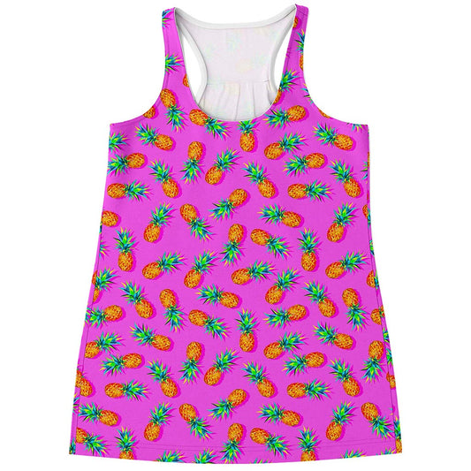 Hot Pink Pineapple Pattern Print Women's Racerback Tank Top